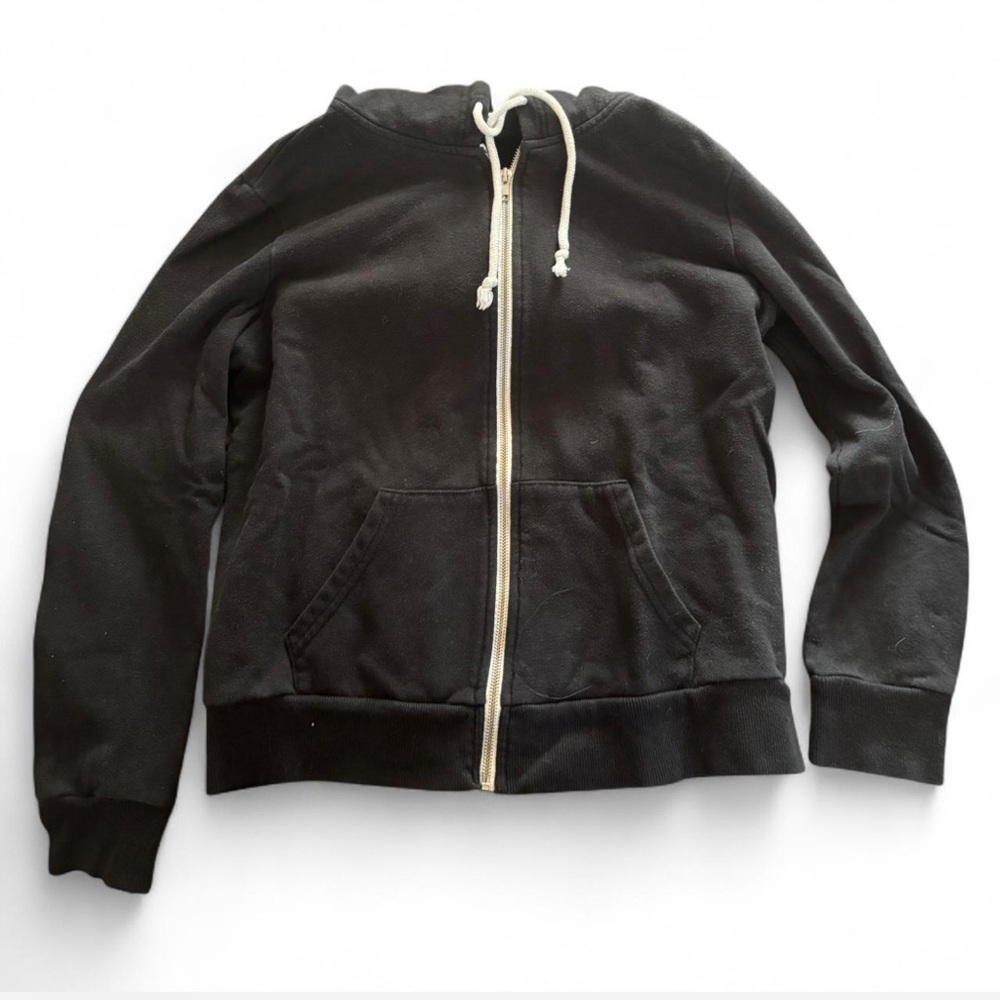 Black Zip-Up Hoodie with White Drawstrings